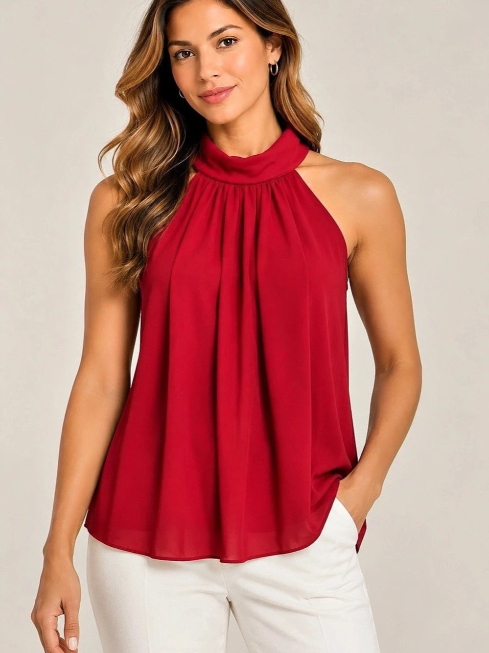 Banana Republic Chiffon Halter Top Red XL
